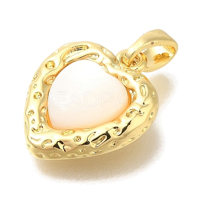 Brass Pave Natural White Shell Pendants KK-K388-78G-1