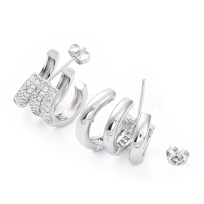 Clear Cubic Zirconia Round Stud Earrings EJEW-G350-02P-1