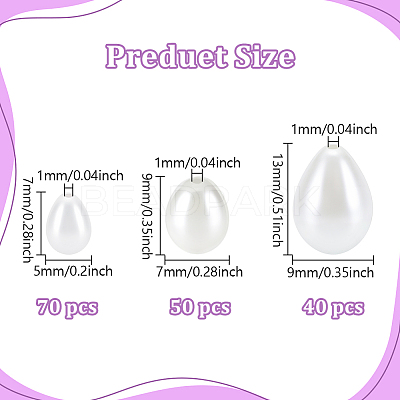 160Pcs 3 Styles Glass Pearl Teardrop Beads HY-NB0001-06B-1