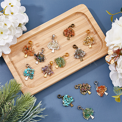 21Pcs 21 Styles Mixed Gemstone Chip  European Dangle Charms PALLOY-AB00057-1