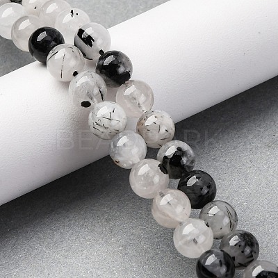 Natural Tourmalinated Quartz Beads Strands G-P336-02A-8mm-1