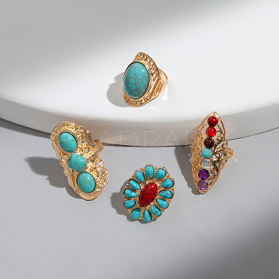 4Pcs Adjustable Alloy Finger Rings Sets RJEW-L131-02G-1