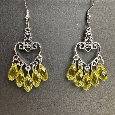 Vintage Heart with Teardrop Alloy Chandelier Earrings RJ4160-1