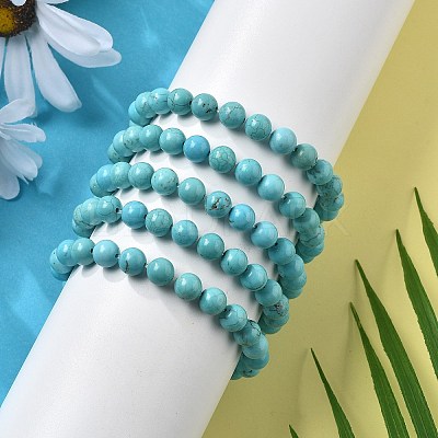 Natural Howlite Bead Stretch Bracelets BJEW-K212-B-011-1