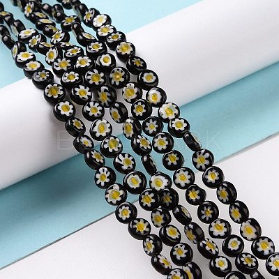 Flat Round Handmade Millefiori Glass Beads LK-R004-55-A-1
