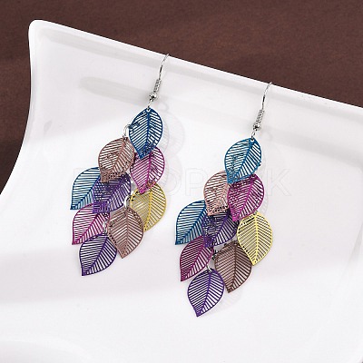 430 Stainless Steel Leaf Dangle Earrings EJEW-A137-08P-05-1