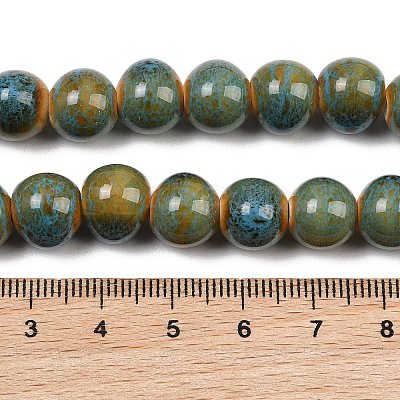 Handmade Fancy Antique Glazed Porcelain Ceramic Round Beads Strands PORC-L019-10mm-11-1