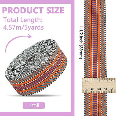 5 Yards Polyester Striped Jacquard Ribbon OCOR-WH0078-287B-1