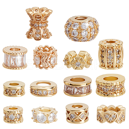 14Pcs 14 Styles Brass Micro Pave Cubic Zirconia Beads ZIRC-PH0001-50-1