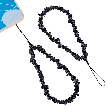 Natural Obsidian Chips Cell Phone Lanyard Wrist Strap HJEW-SW00018-04-1