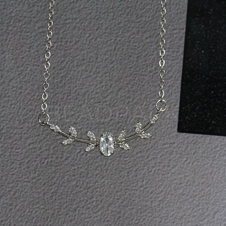 Branch with Oval Brass Cubic Zirconia Pendant Necklaces for Women FS-WG08EC3-02-1