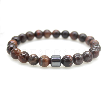 Natural Tiger Eye Round Beaded Stretch Bracelets for Men Women FS-WG77712-11-1