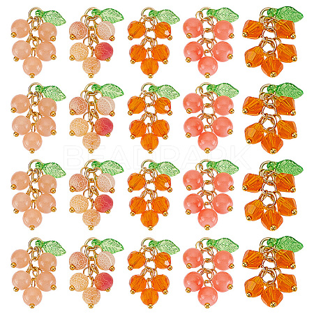 10Pcs 5 Styles Dyed Natural Weathered Agate & Acrylic & Glass Pendants PALLOY-AR00009-1