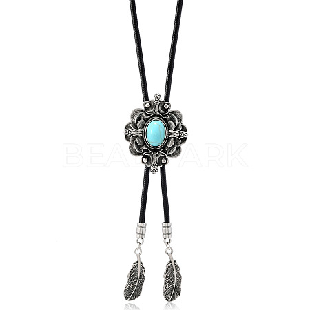 Alloy with Synthetic Turquoise Pendant Waxed Cord Bolo Tie Lariat Necklaces FS-WGCCEF8-01-1