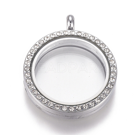 Flat Round Alloy Rhinestone Magnetic Locket Pendants LS-PALLOY-WH0069-01-P-1
