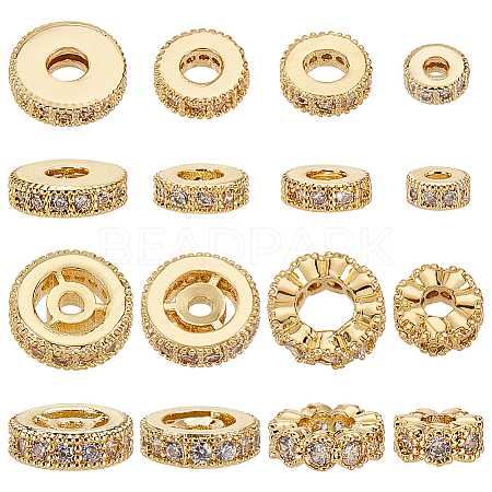   16Pcs 8 Styles Brass Micro Pave Cubic Zirconia Beads KK-PH0005-97-1