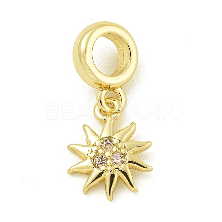 Rack Plating Brass Pave Clear Cubic Zirconia Sun European Dangle Charms KK-Z067-39G-1