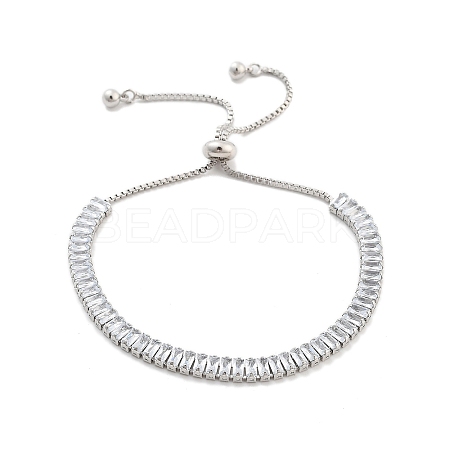 Brass Pave Clear Cubic Zirconia Rectangle Box Chain Slider Bracelets BJEW-YWC0002-05B-P-1