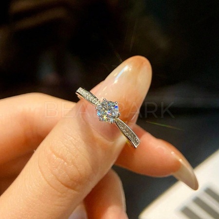 Rhodium Plated 925 Sterling Silver Pave 8.2x4.9mm Moissanite Finger Rings for Women WG36A3D-05-1