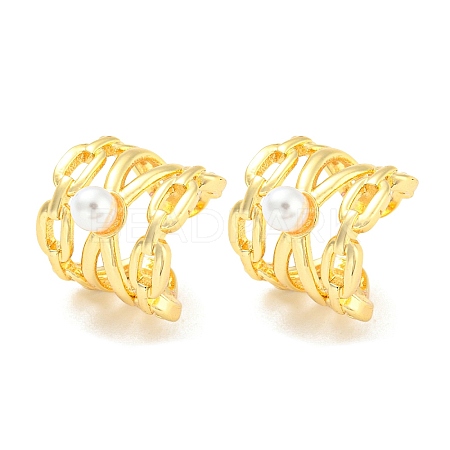 Rack Plating Brass Oval Cuff Earrings with Plastic Pearl EJEW-A028-54G-1