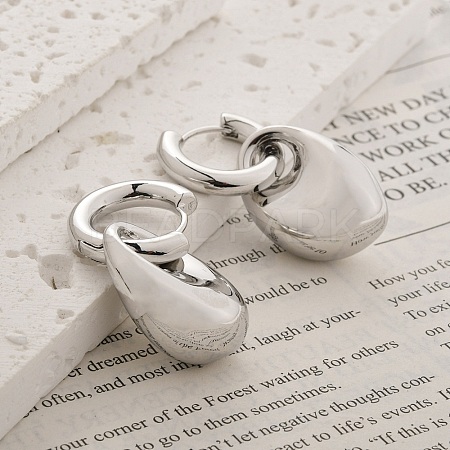 Teardrop Brass Hoop Earrings for Women EJEW-U055-18P-1