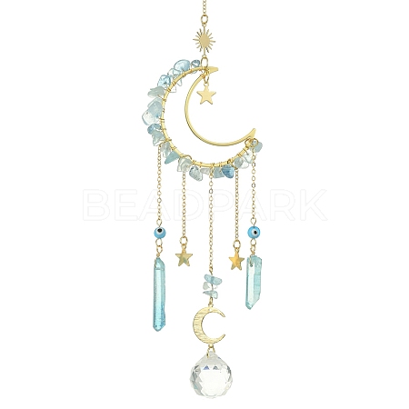 Moon & Star Brass Hanging Ornaments HJEW-TA00095-02-1