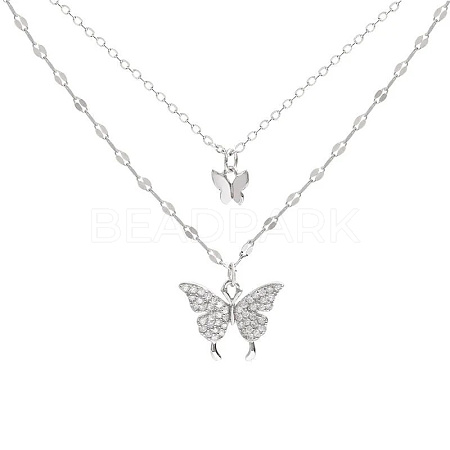 Double Layer Butterfly Alloy Cubic Zirconia Pendant Necklaces for Women FR3310-1