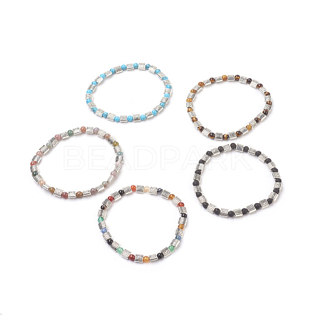 Natural & Synthetic Mixed Stone Beads Stretch Bracelets BJEW-JB03872-1