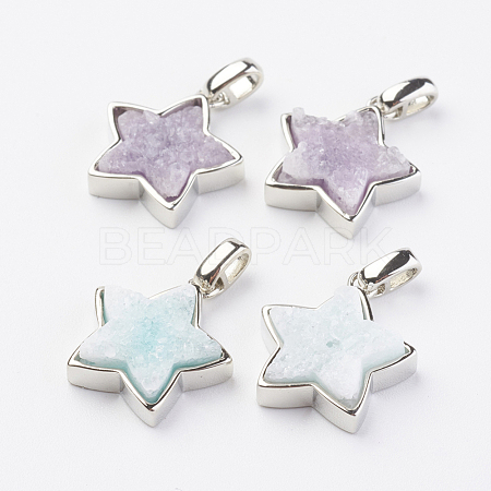 Electroplated Natural Druzy Quartz Pendants G-G737-12-P-1