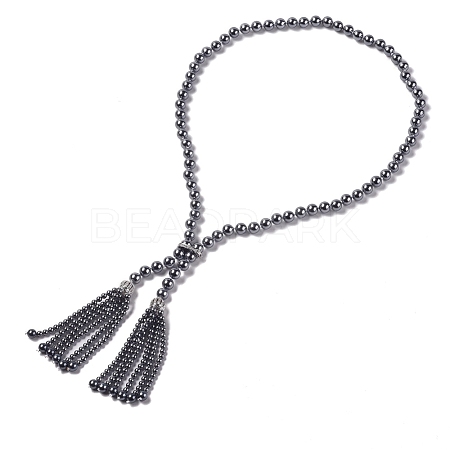 (Jewelry Parties Factory Sale)Electroplated Shell Beaded Tassel Necklaces NJEW-G329-03B-1