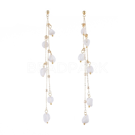 Natural White Moonstone Dangle Stud Earring EJEW-JE04122-01-1