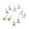 Woven Net with Natural Gemstone Dangle Earrings EJEW-JE04945-1