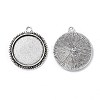 Tibetan Style Antique Silver Alloy Flat Round Pendant Cabochon Settings X-TIBEP-M022-34AS-2