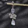Alloy Crystal Rhinestone Dangle Curved Barbell Belly Rings LS-AJEW-R007-04P-05-1