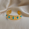 Vintage 304 Stainless Steel Pave Synthetic Turquoise Cuff Bangles for Women FO8532-1