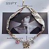 304 Stainless Steel Enamel Pendant Printed Cloth Scarf Necklaces for Women FS-WGDE682-05-1