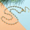 Bohemian 304 Stainless Steel Enamel Deep Sky Blue Flower Link Chain Necklaces for Women NJEW-Z061-01G-1