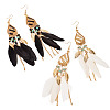 2 Pairs 2 Colors Bohemian Alloy Feather Dangle Earrings EJEW-TA0001-78A-2