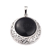 Natural Obsidian Pendants with Hollow Platinum Brass Findings G-P448-A12-P-2