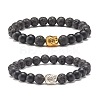2Pcs 2 Color Natural Lava Rock & Synthetic Black Stone Stretch Bracelets Set with Buddha Head BJEW-JB07707-2