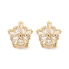 Rack Plating Flower Brass Micro Pave Clear Cubic Zirconia Stud Earrings EJEW-M029-01A-G-1