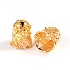 Hollow Bell with Flower Brass Cord Ends KK-M168-01G-1