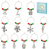 12Pcs Christmas Theme Tibetan Style Alloy & Glass Pendants Wine Glass Charms AJEW-SC0002-02-1