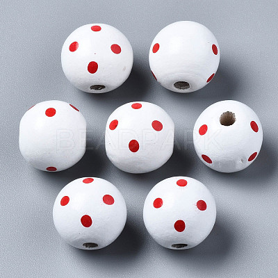 Painted Natural Wood European Beads WOOD-S057-056H-1