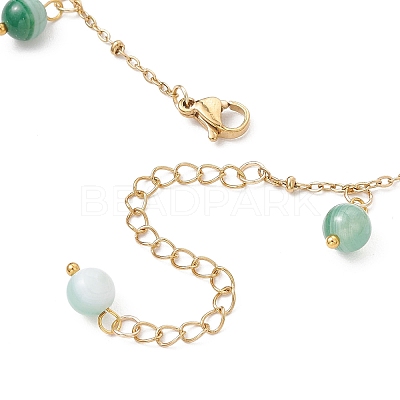 3Pcs 3 Colors Dyed Natural Banded Agate Round & 304 Stainless Steel Shell Shape Tassel Anklets for Women AJEW-AN00702-1