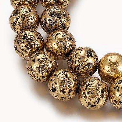 Electroplated Natural Lava Rock Beads Strands G-P400-04AB-1