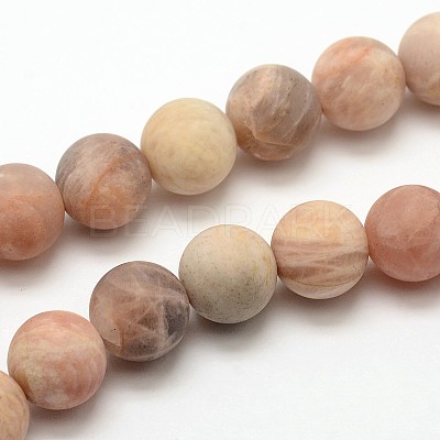 Natural Sunstone Frosted Round Bead Strands G-O039-07-10mm-1