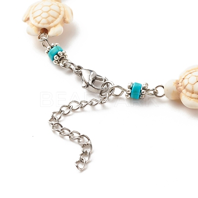 Heart & Tortoise Synthetic Turquoise Beaded Anklet AJEW-AN00459-01-1