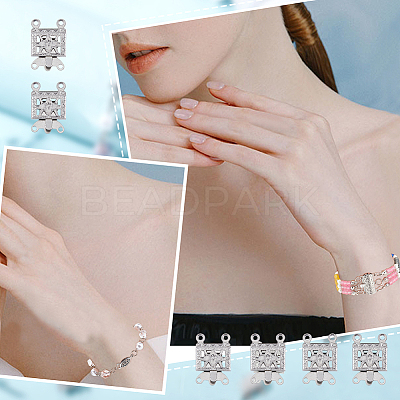 100 Sets 2-Strands 4-Holes 304 Stainless Steel Box Clasps STAS-DC0012-94-1