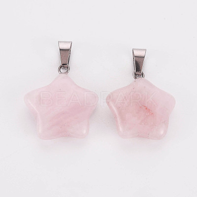 Star Natural Rose Quartz Pendants G-Q367-12-1
